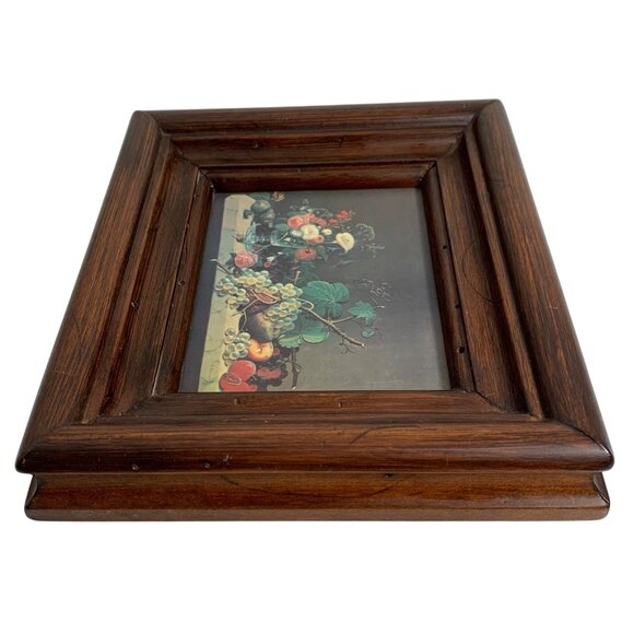 Mini Severin Roesen Still Life Of Fruit & Wine Glass Print In Elegant Wood Frame - Picture 3 of 6